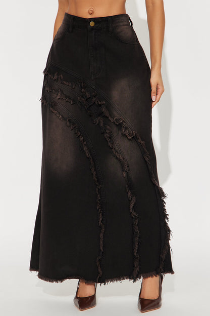 Out Past Curfew Washed Denim Maxi Skirt - Black Wash