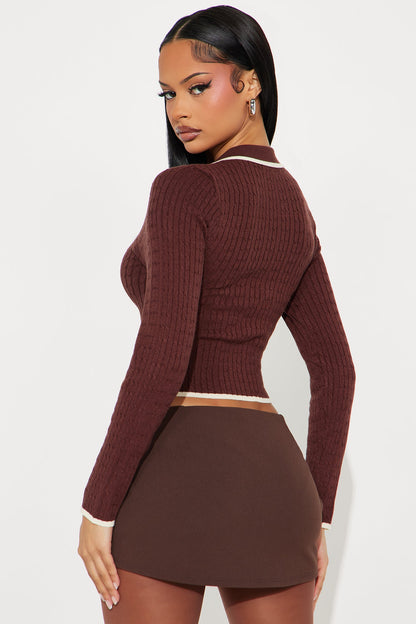School Night Cable Knit Cardigan - Brown