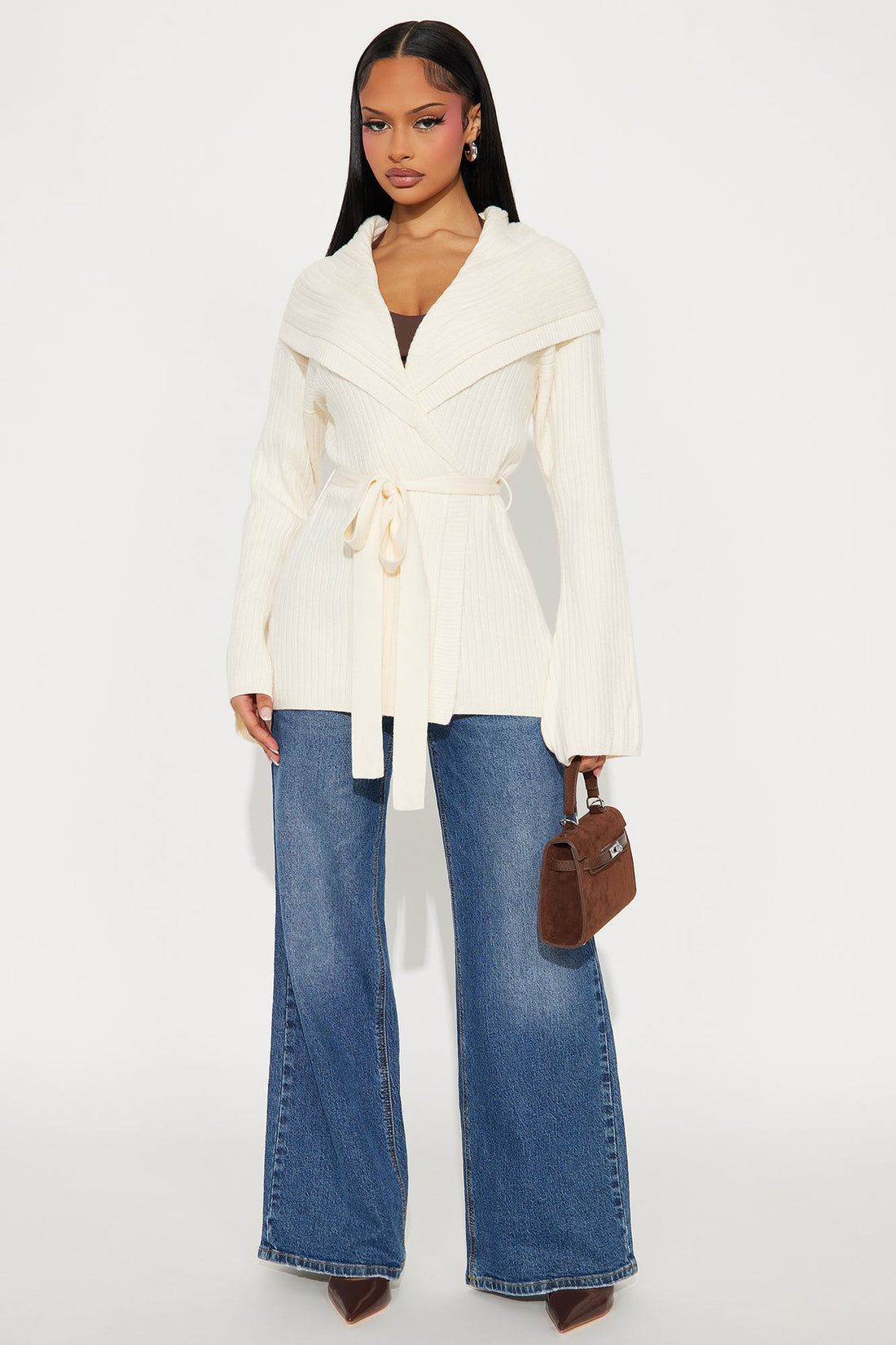 Cozy Queen Tie Waist Cardigan - Cream