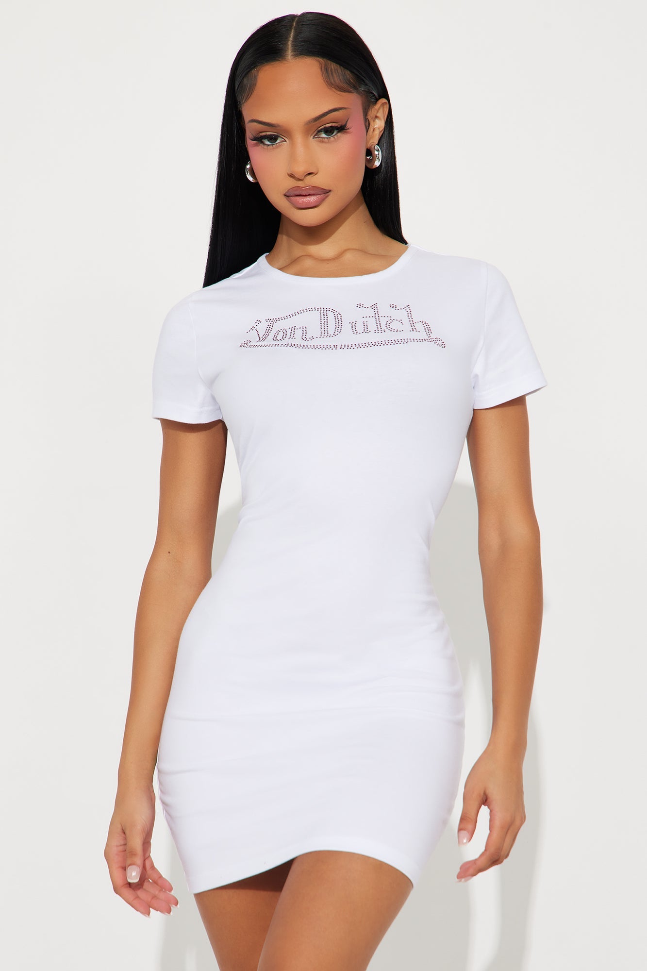 Von Dutch Rhinestone Embellished Mini Dress - Red/White