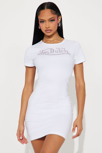 Von Dutch Rhinestone Embellished Mini Dress - Red/White