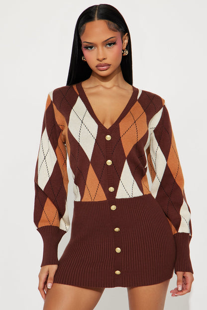 Clocked In Plaid Mini Dress - Brown/combo
