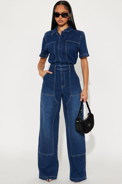 Angela Denim Jumpsuit - Dark Wash