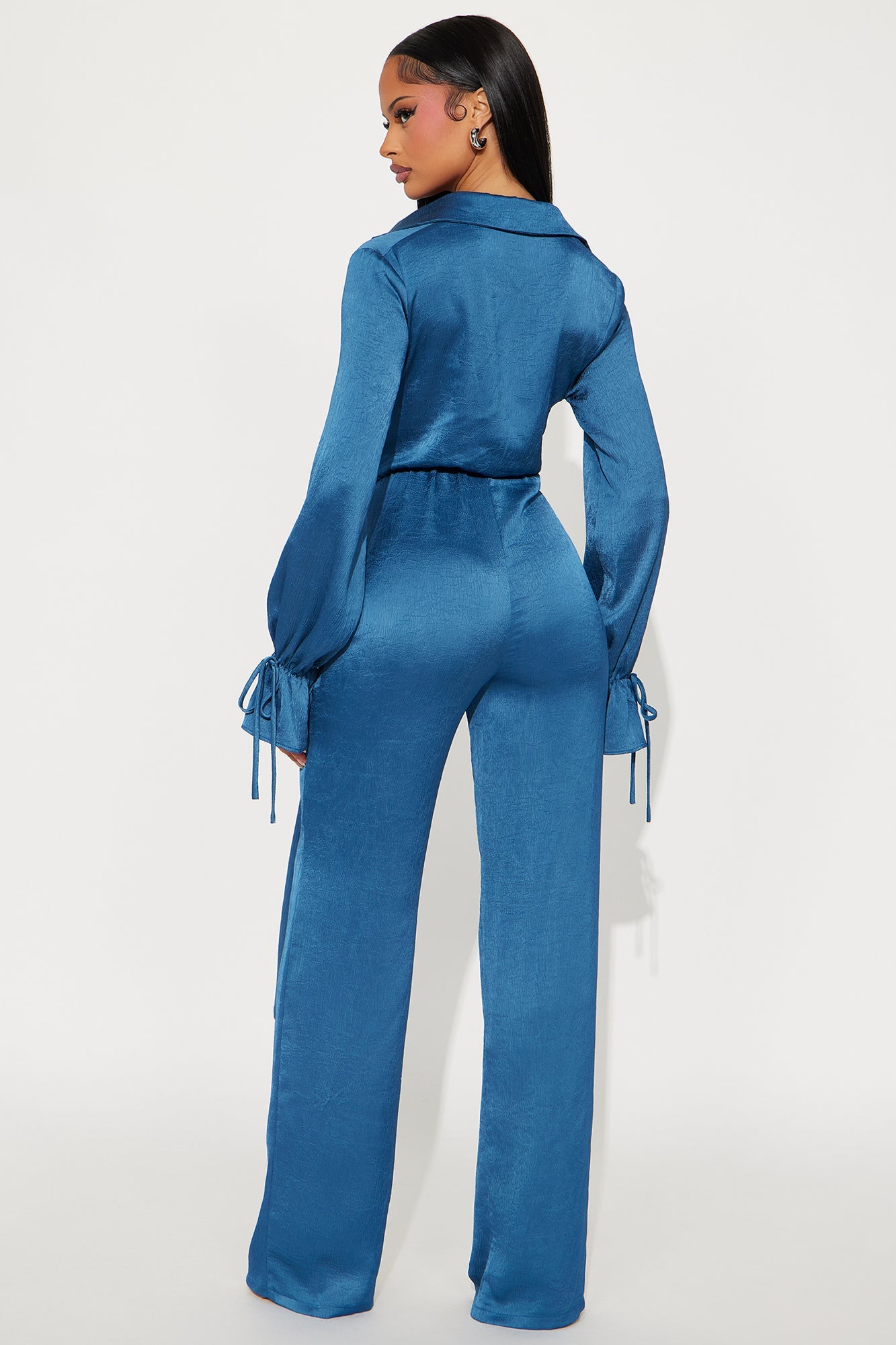 Sleek Satin Wide Leg Jumpsuit - Blue