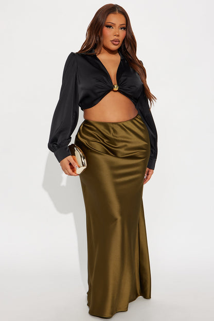 Aurora Satin Maxi Skirt - Olive