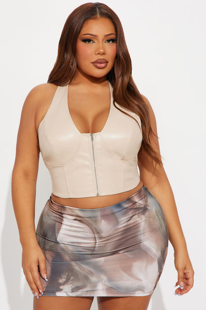 Giulia PU Halter Top - Sand