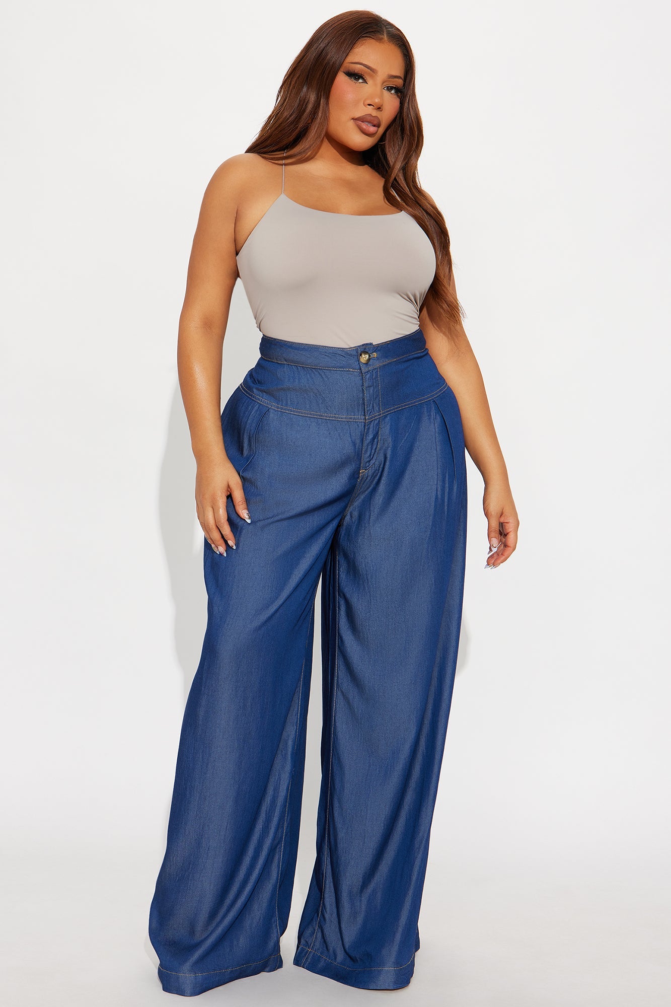 Gisella Chambray Wide Leg Pant 33 - Dark Wash