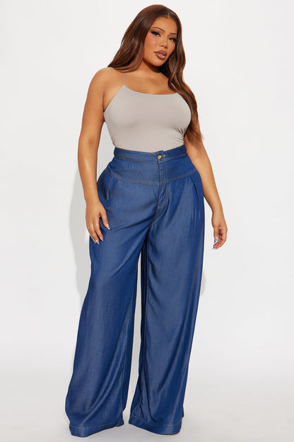 Gisella Chambray Wide Leg Pant 33 - Dark Wash