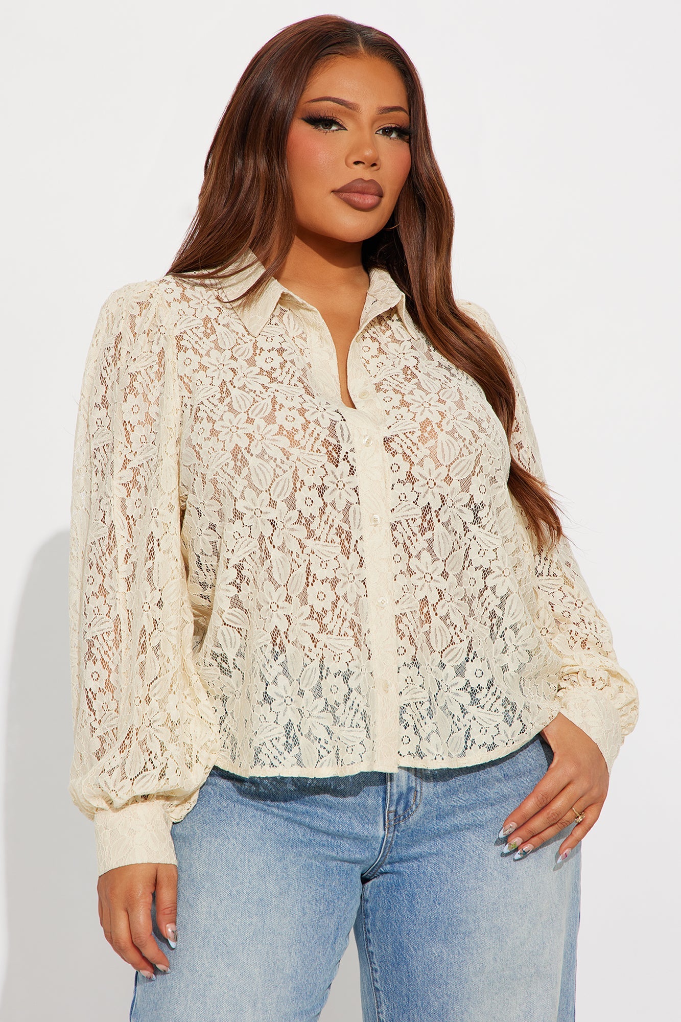 Walking Flower Lace Shirt - Cream