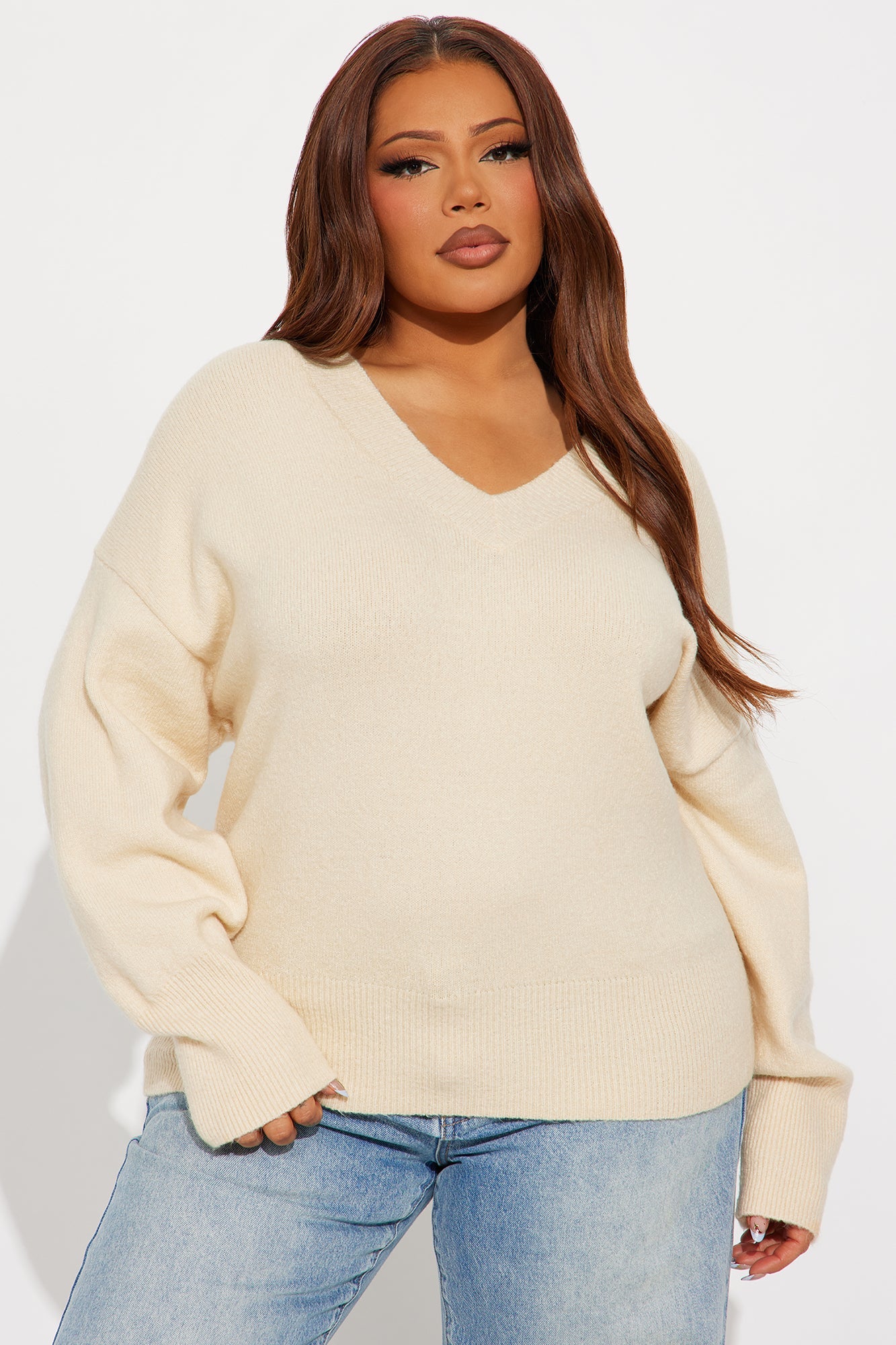 Serene V Neck Sweater - Oatmeal