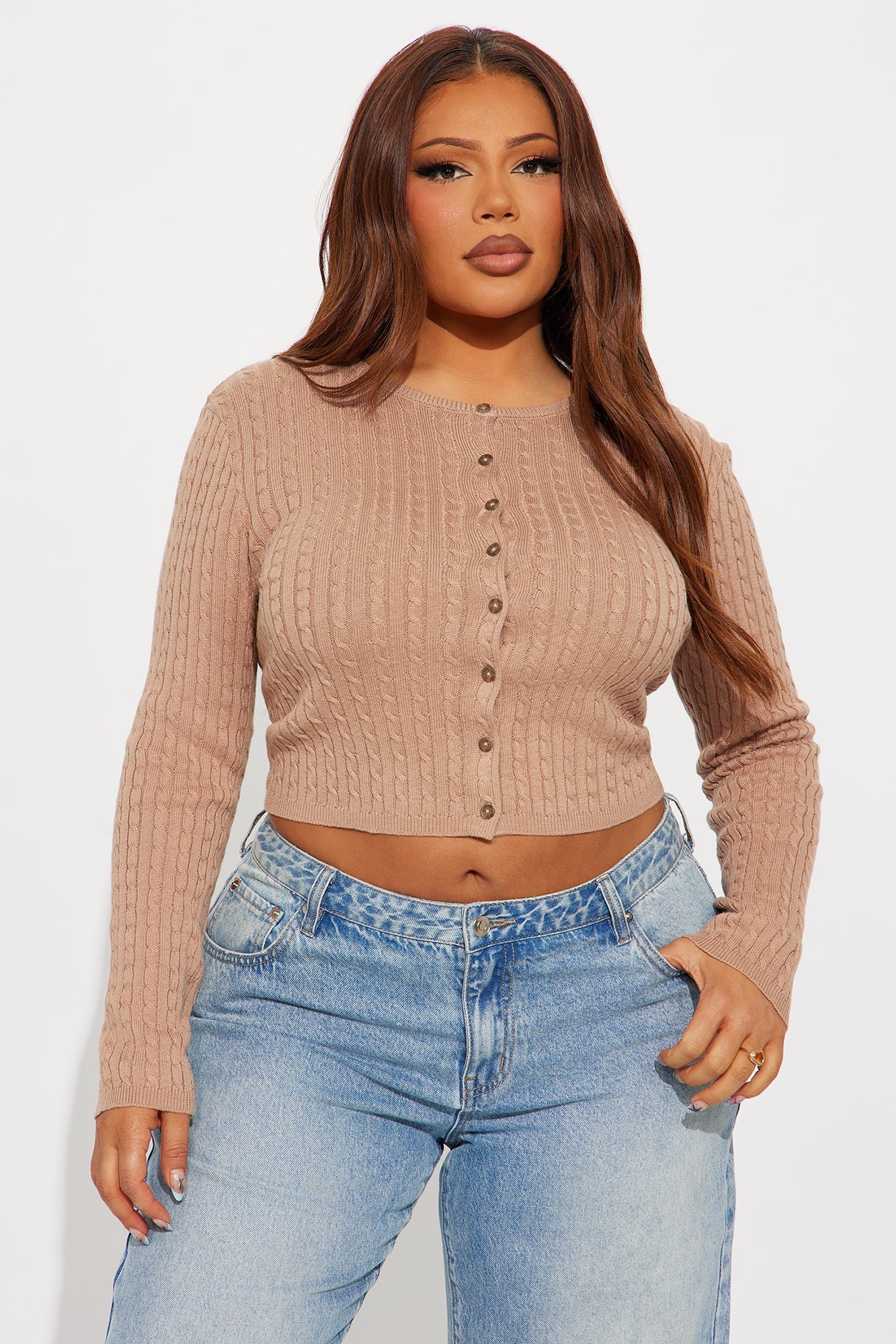 The Classic Cable Knit Cardigan - Taupe