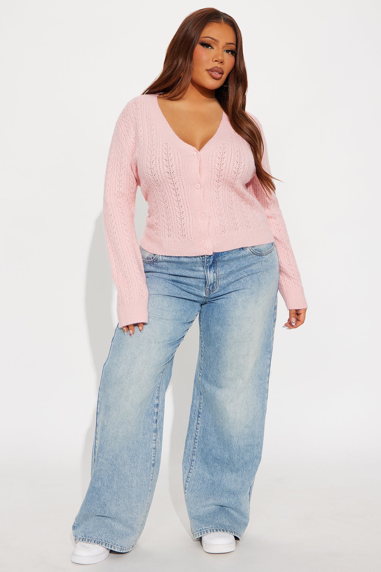 Country Girl Cable Knit Cardigan - Pink