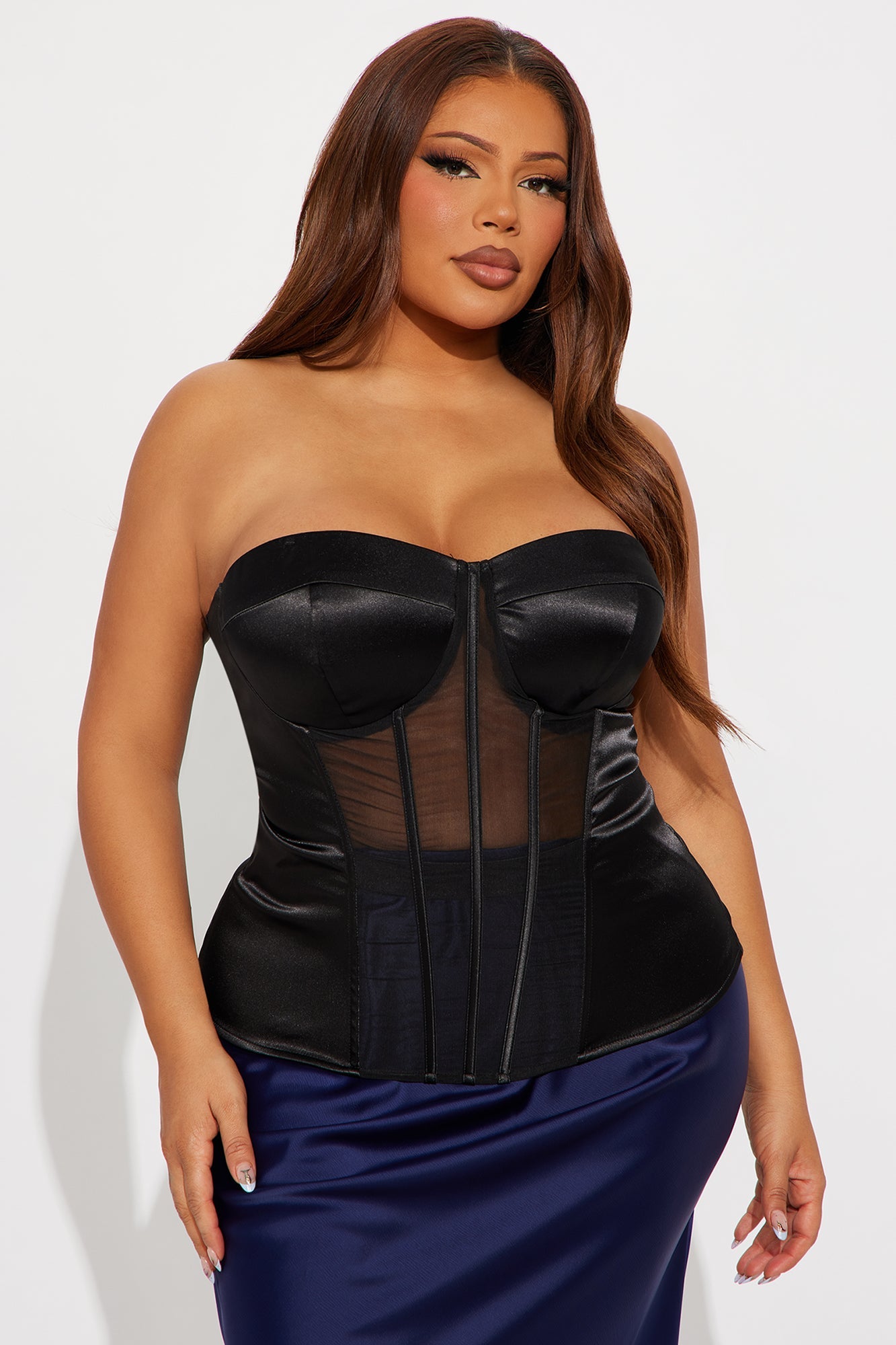 Call You Later Satin Corset Top - Black