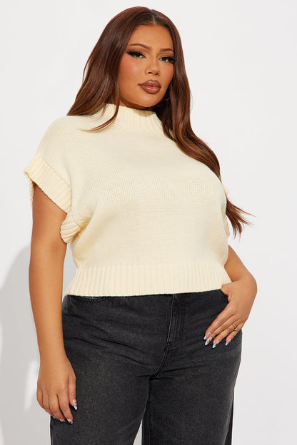 Never Enough Mock Neck Sweater Top - Butter Yellow
