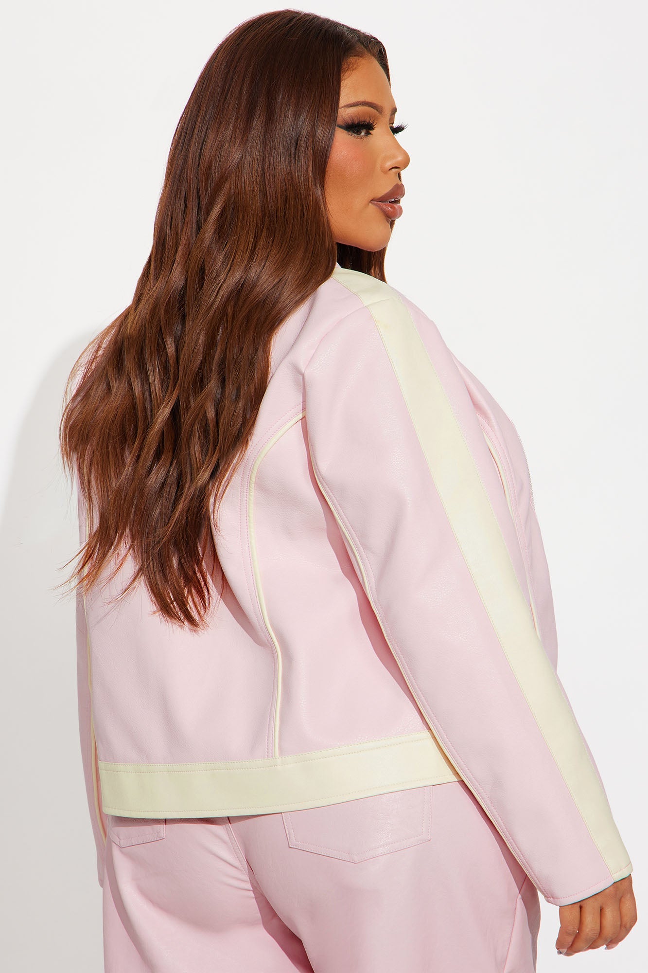 Makayla Faux Leather Moto Jacket - Pink/combo