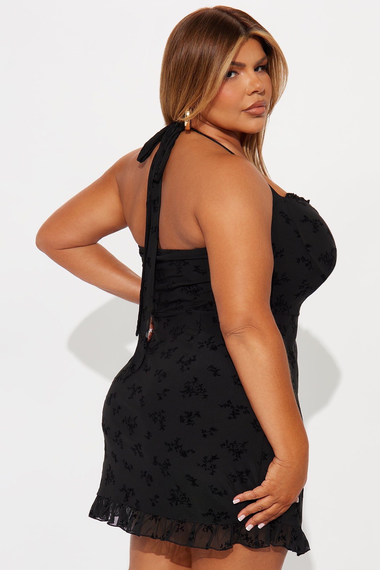 Tall Julia Flocked Mini Dress - Black