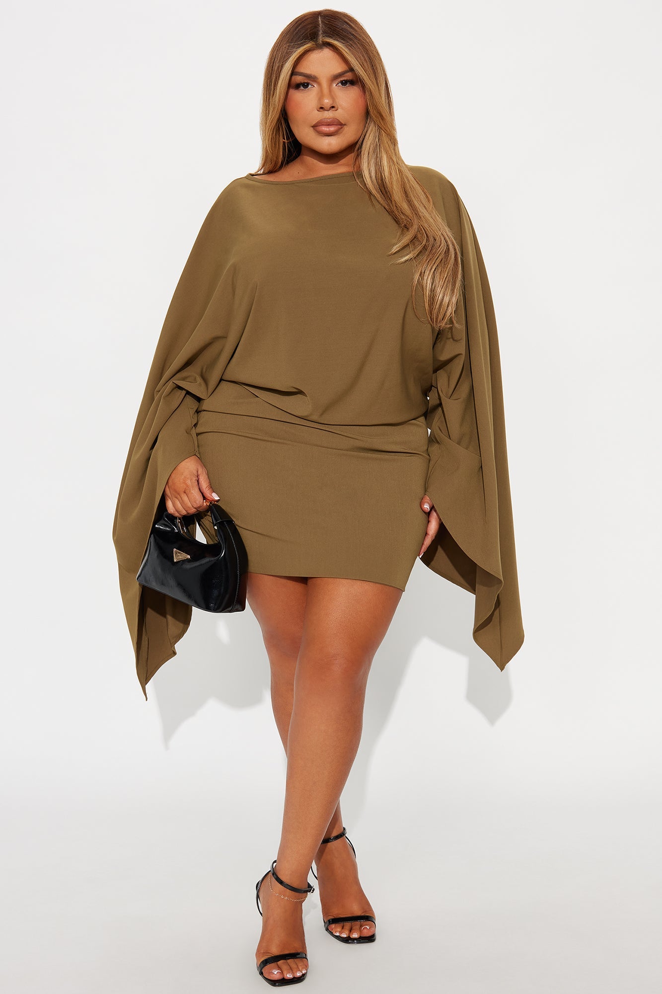 Annora Draped Long Sleeve Mini Dress - Olive
