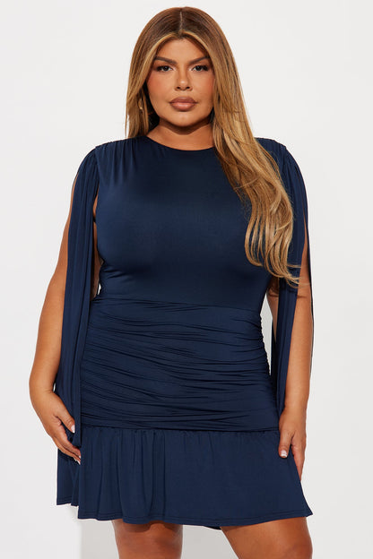 Glossy Smile Ruched Mini Dress - Navy