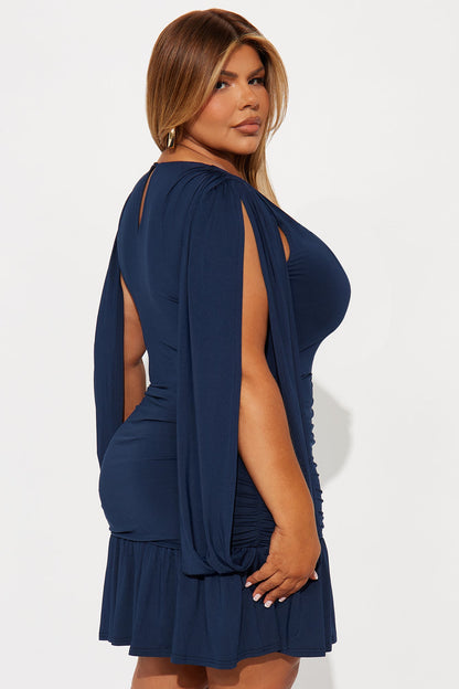 Glossy Smile Ruched Mini Dress - Navy