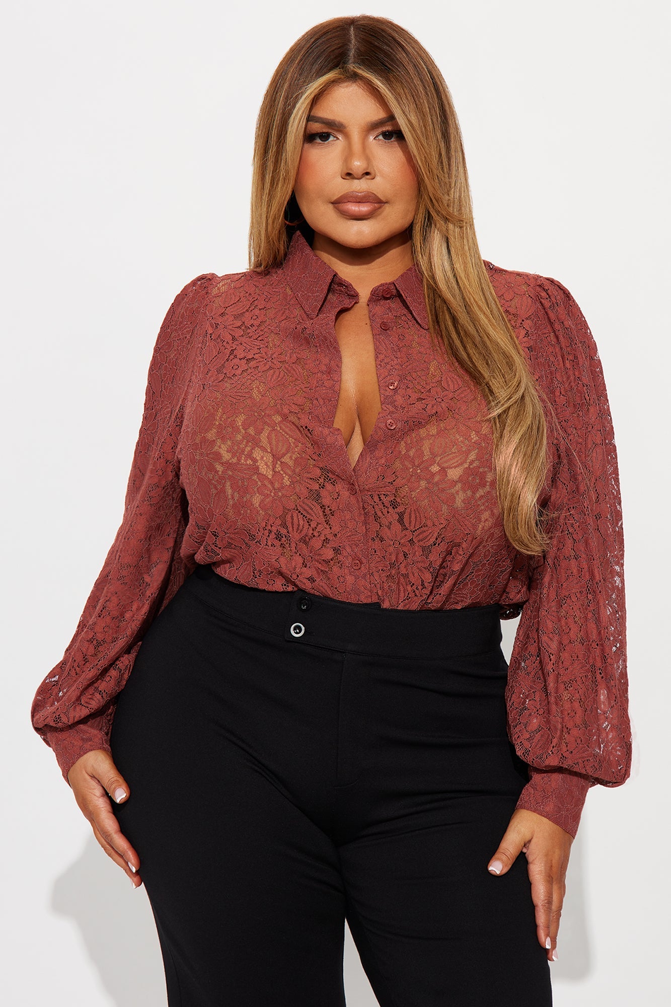 Walking Flower Lace Shirt - Rust
