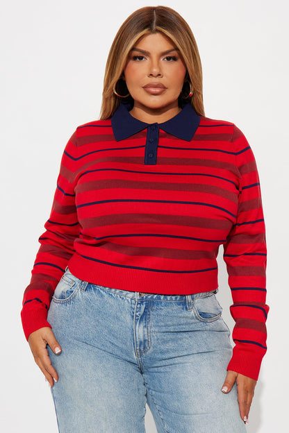 Justine Striped Polo Sweater - Red/combo