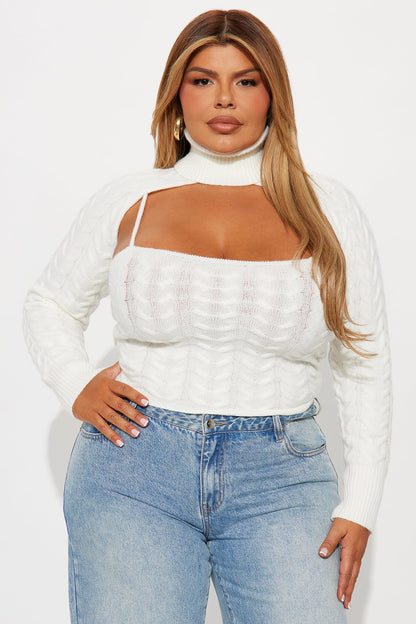 Carefree Cable Knit Cami Sweater 2 Piece Set - Cream