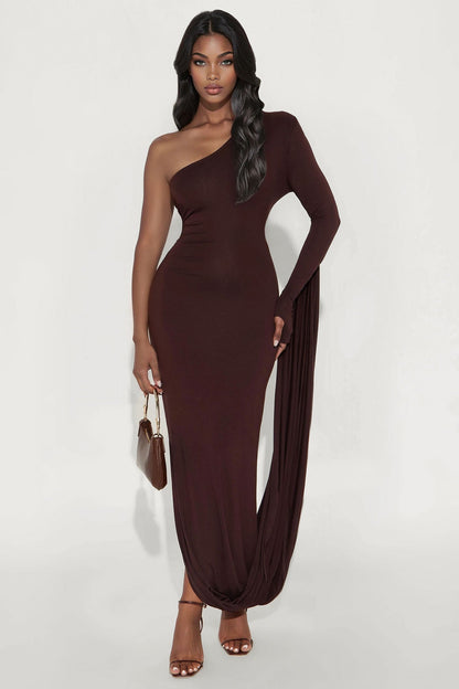 Counting Kisses Draped Maxi Dress - Chocolate