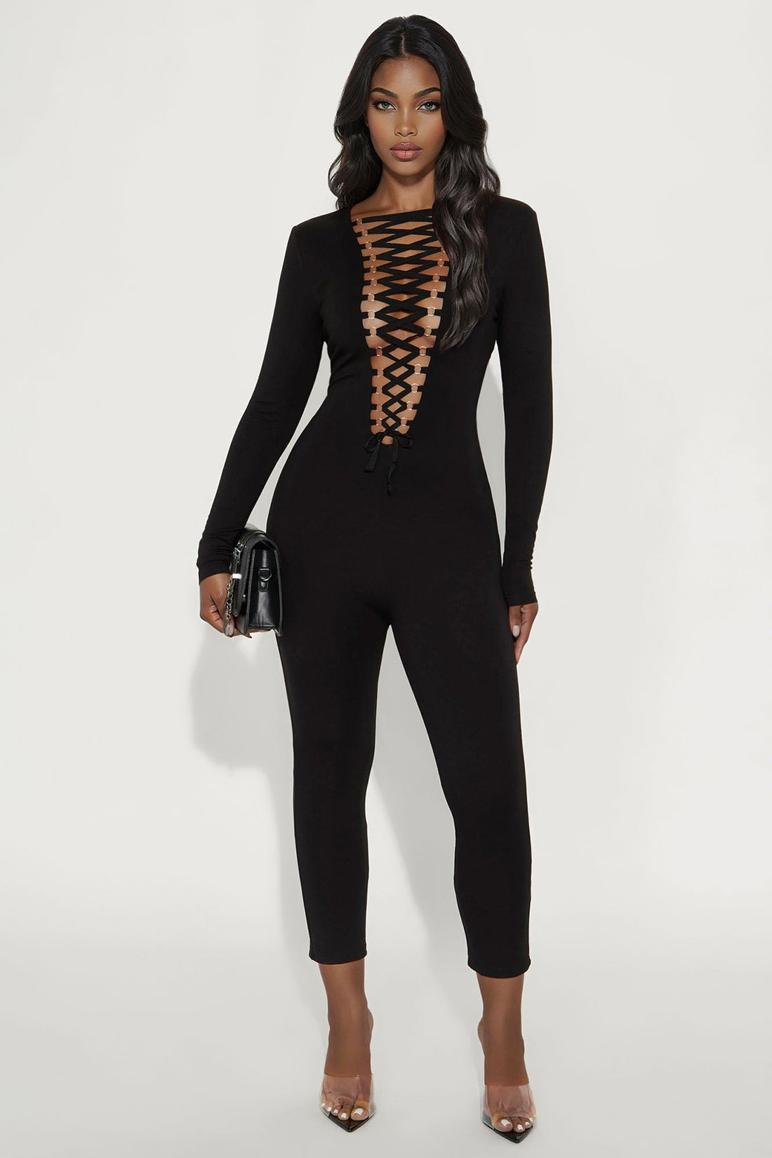 Layla Lace Up Capri Jumpsuit - Black