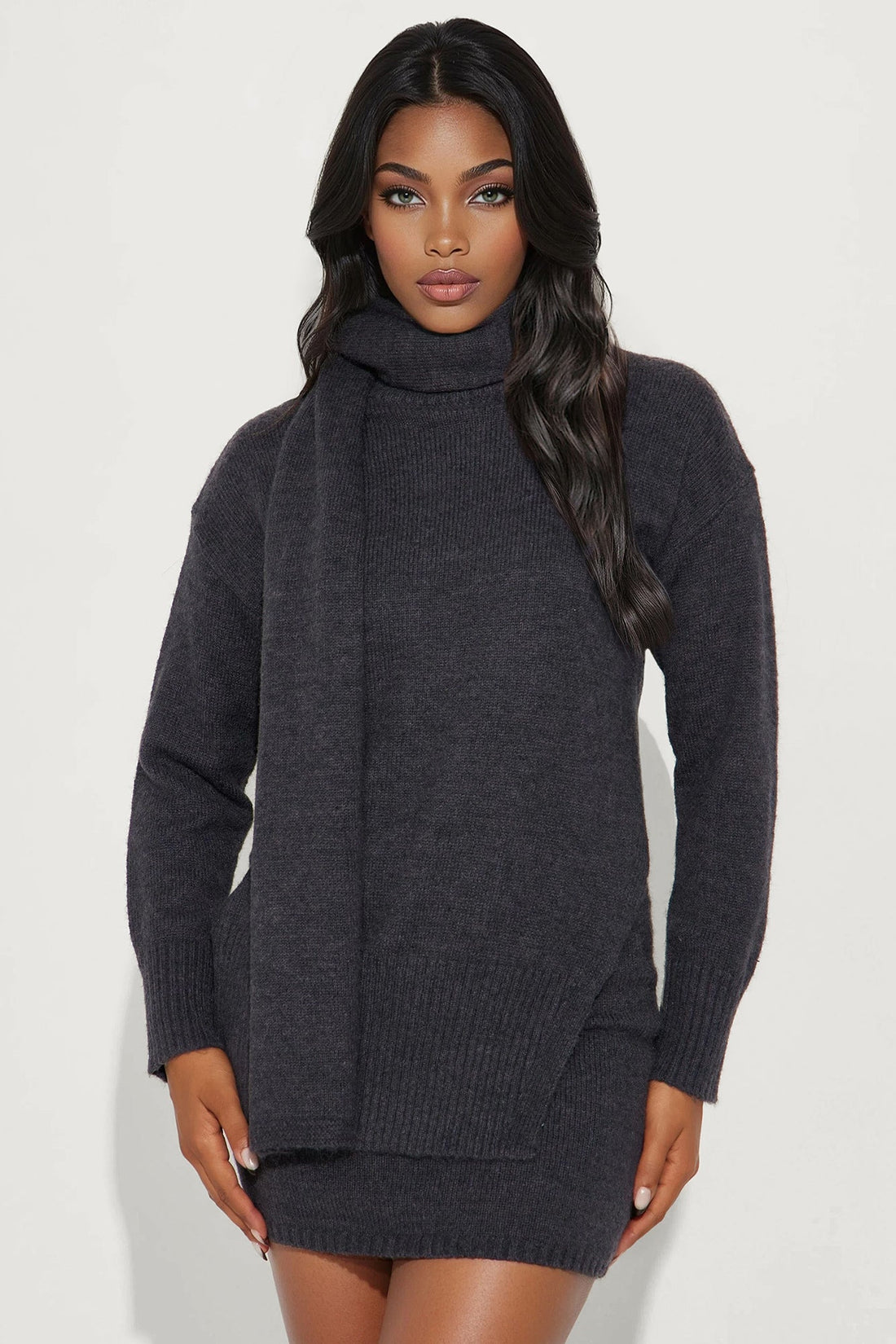 Savannah Sweater 3 Piece Skirt Set - Charcoal