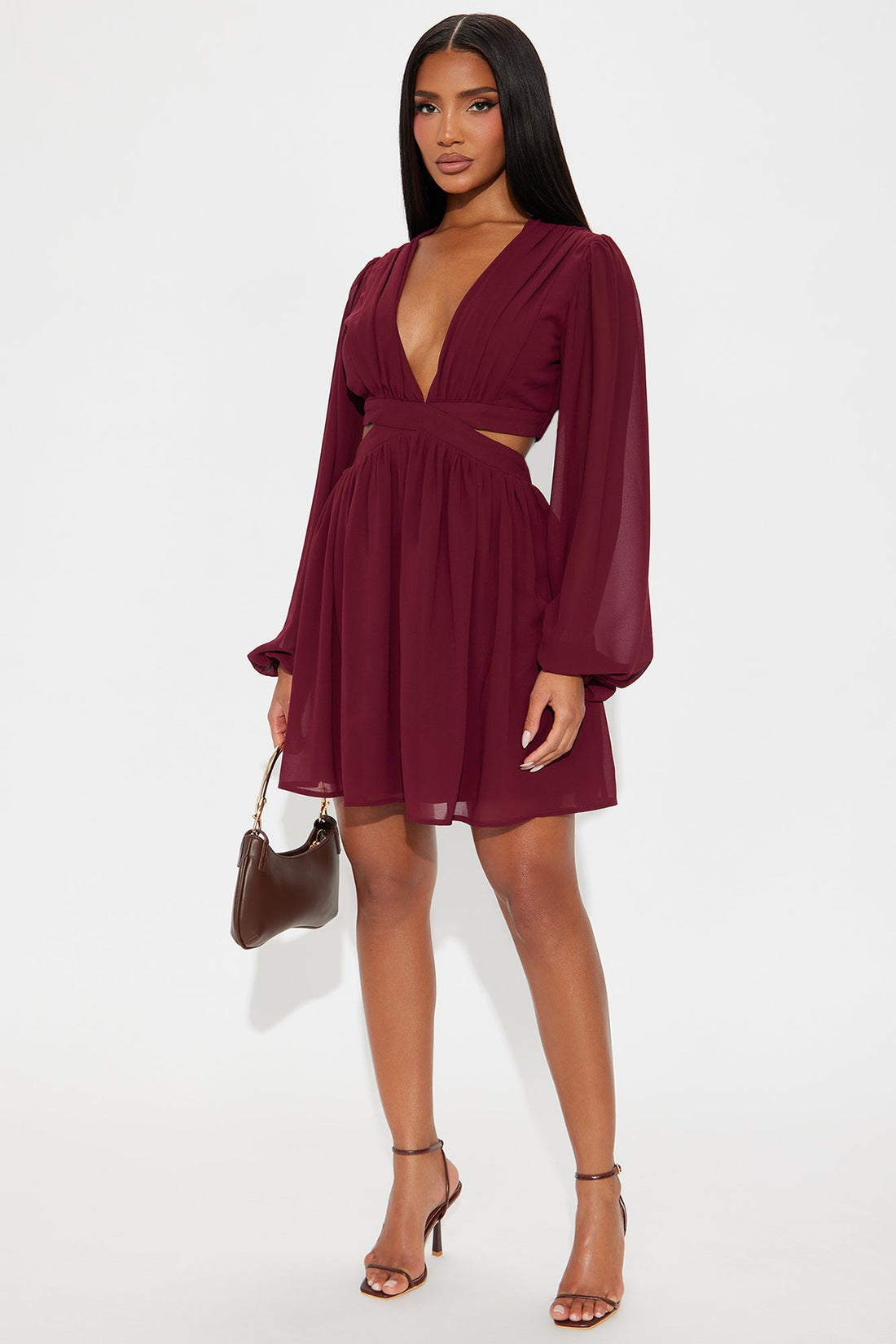 Natalia Chiffon Mini Dress - Wine