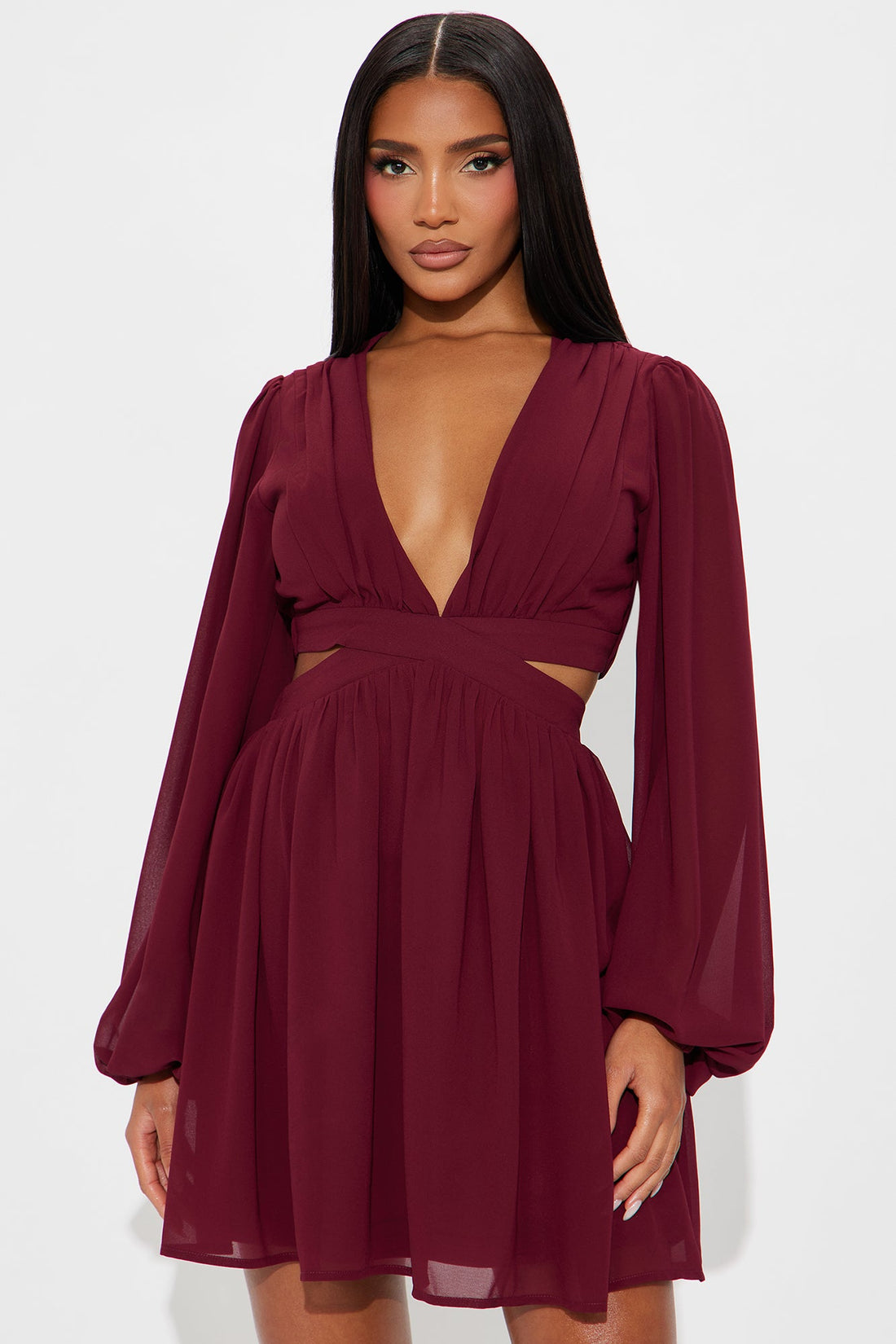 Natalia Chiffon Mini Dress - Wine
