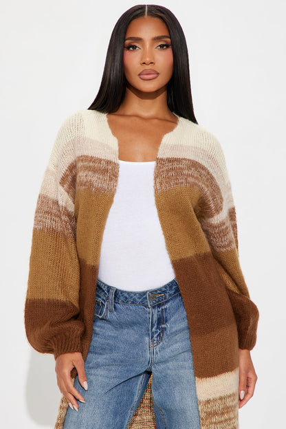 Lennon Color Block Long Cardigan - Brown/combo
