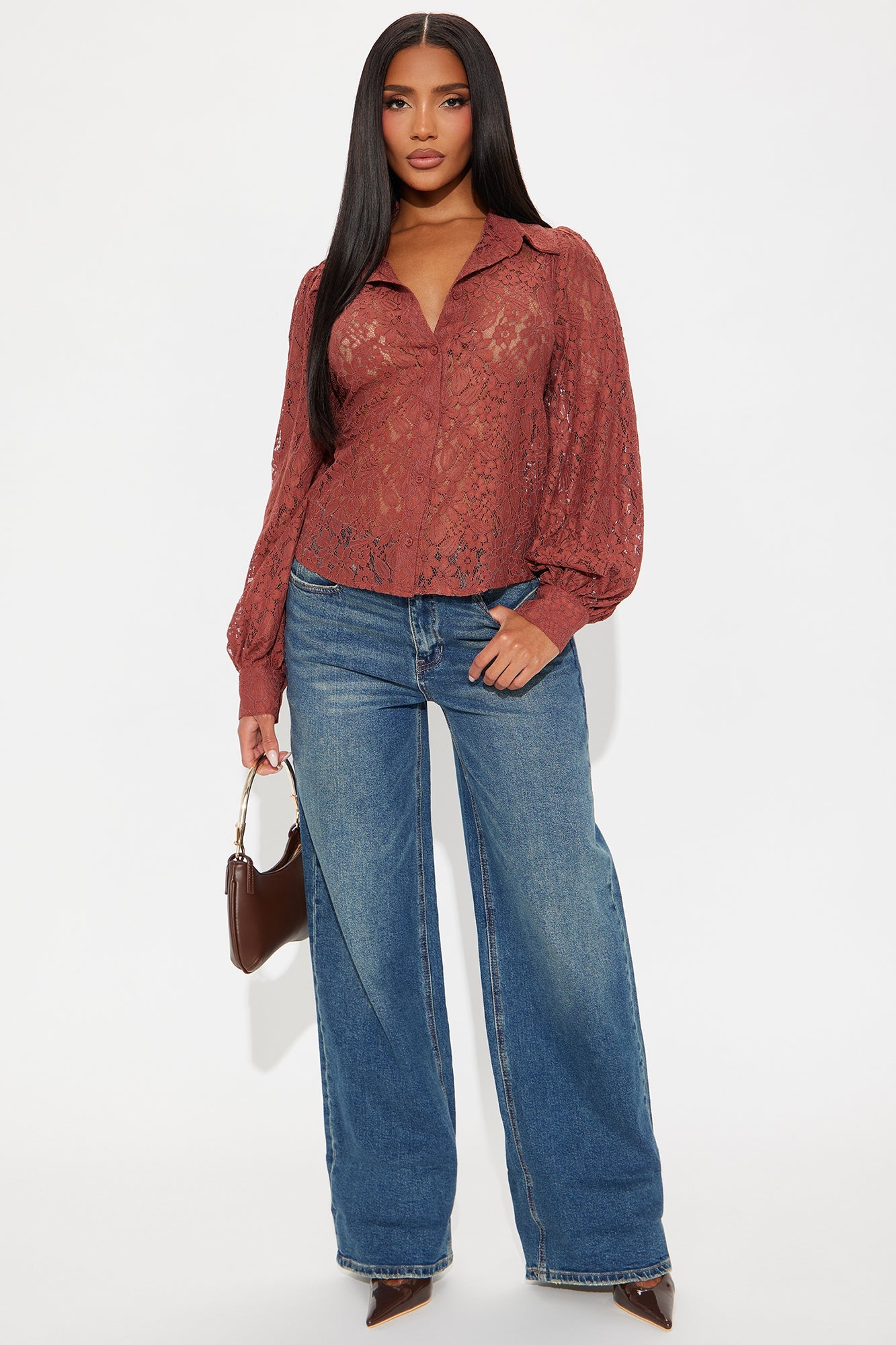 Walking Flower Lace Shirt - Rust