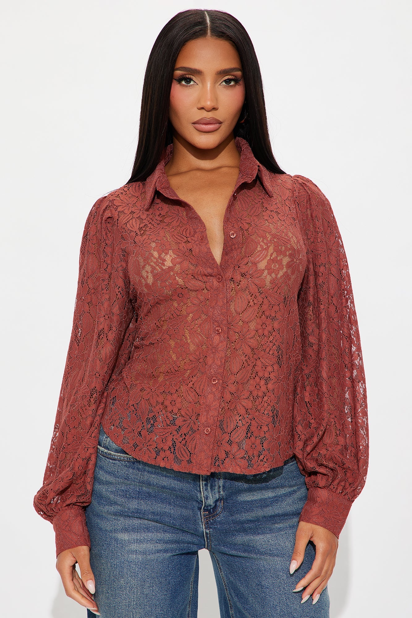 Walking Flower Lace Shirt - Rust
