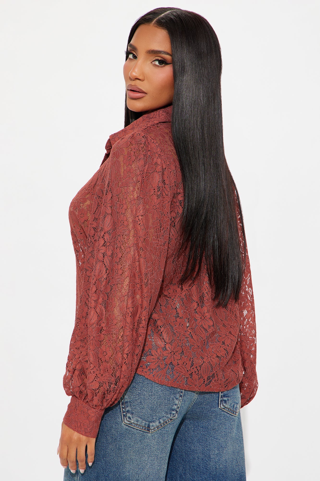 Walking Flower Lace Shirt - Rust