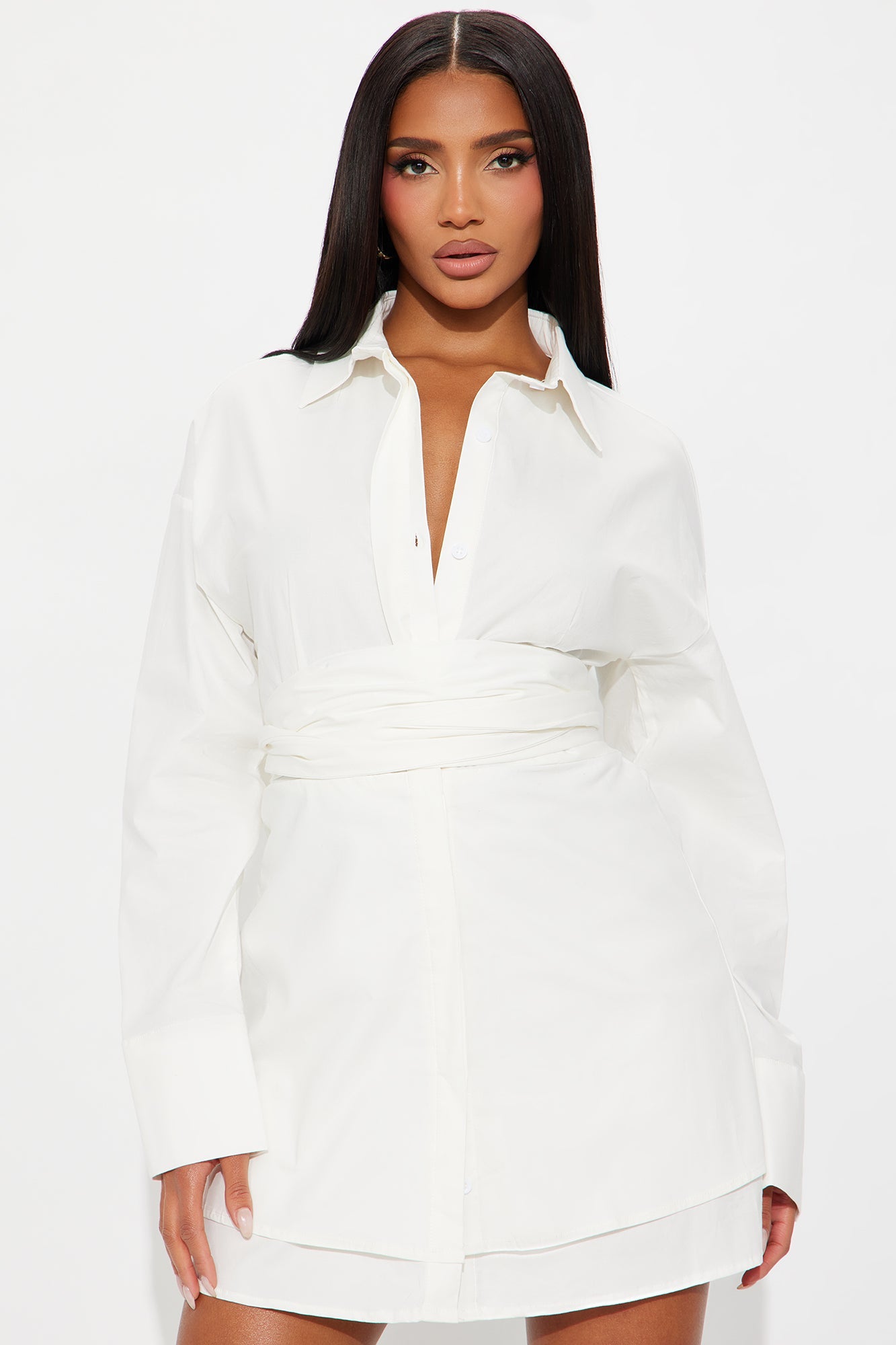 Stay Up Criss Cross Poplin Shirt Mini Dress - White