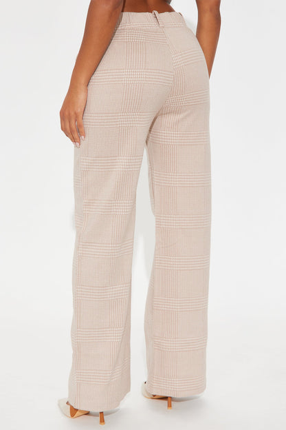 Ameli Wide Leg Plaid Pant 31 - Taupe
