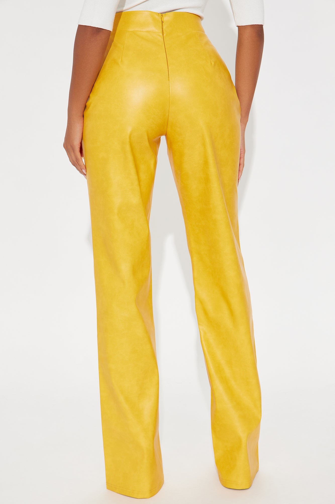 Victoria High Waisted Washed Faux Leather Dress Pants - Mustard