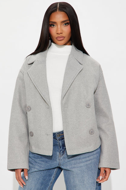 Barbara Cropped Double Breasted Coat - Heather Grey