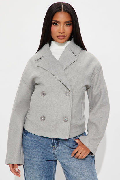 Barbara Cropped Double Breasted Coat - Heather Grey