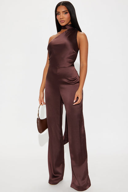 Citlali Satin Halter Jumpsuit - Chocolate
