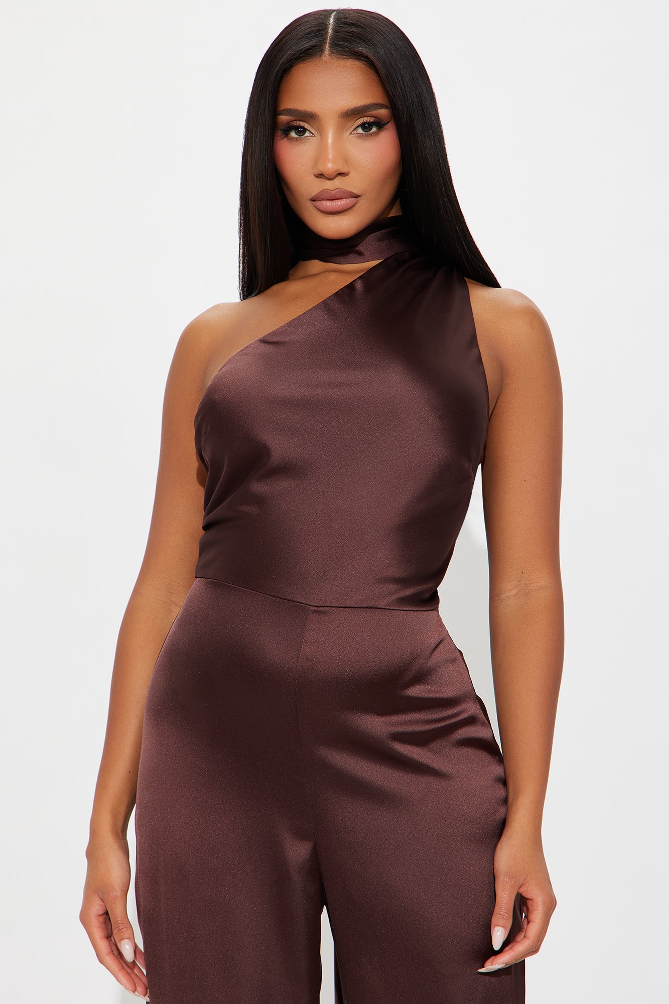 Citlali Satin Halter Jumpsuit - Chocolate