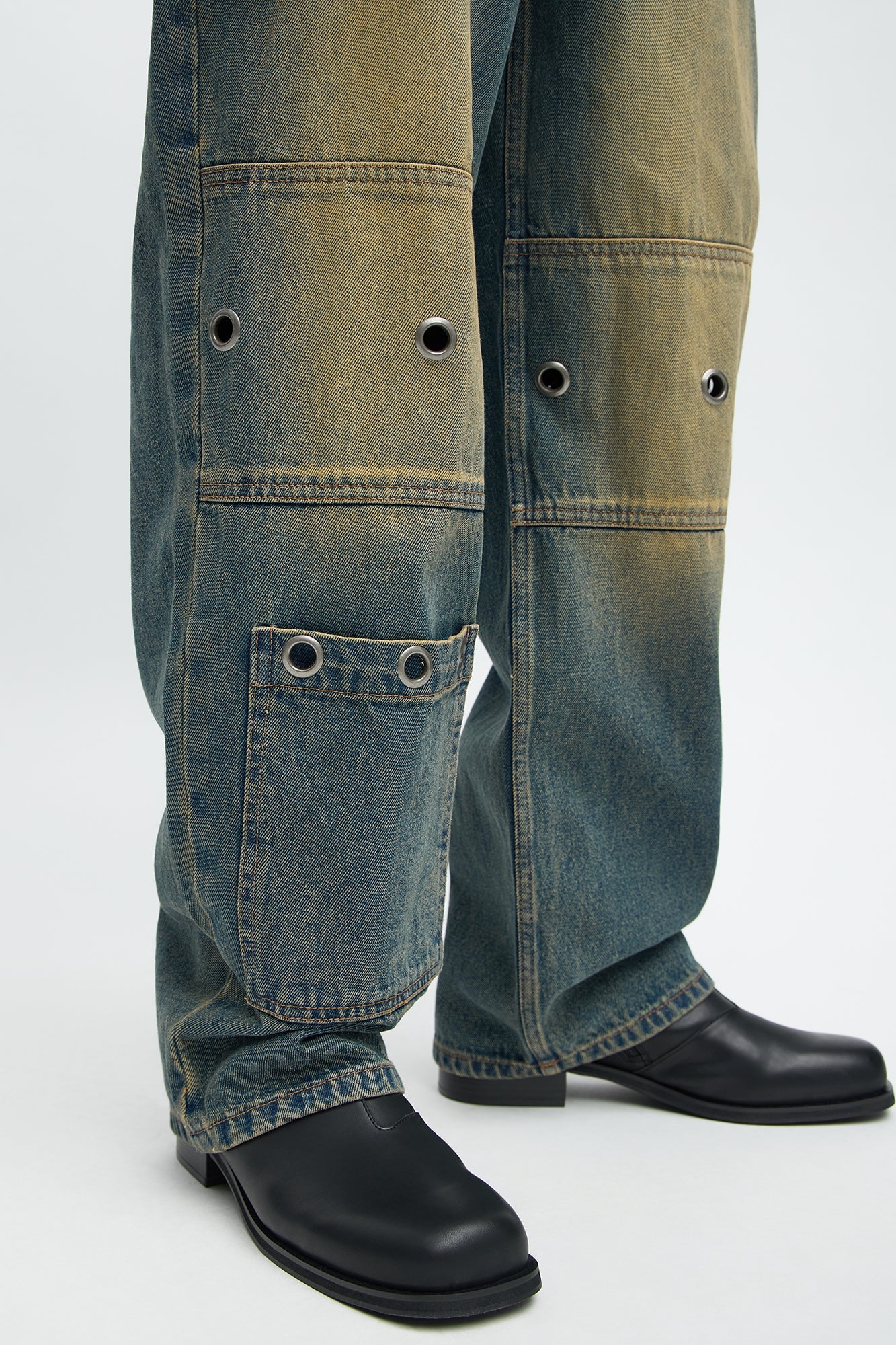 Baggy Eyelet Jean - Vintage Blue Wash
