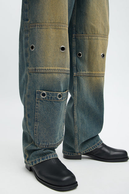Baggy Eyelet Jean - Vintage Blue Wash