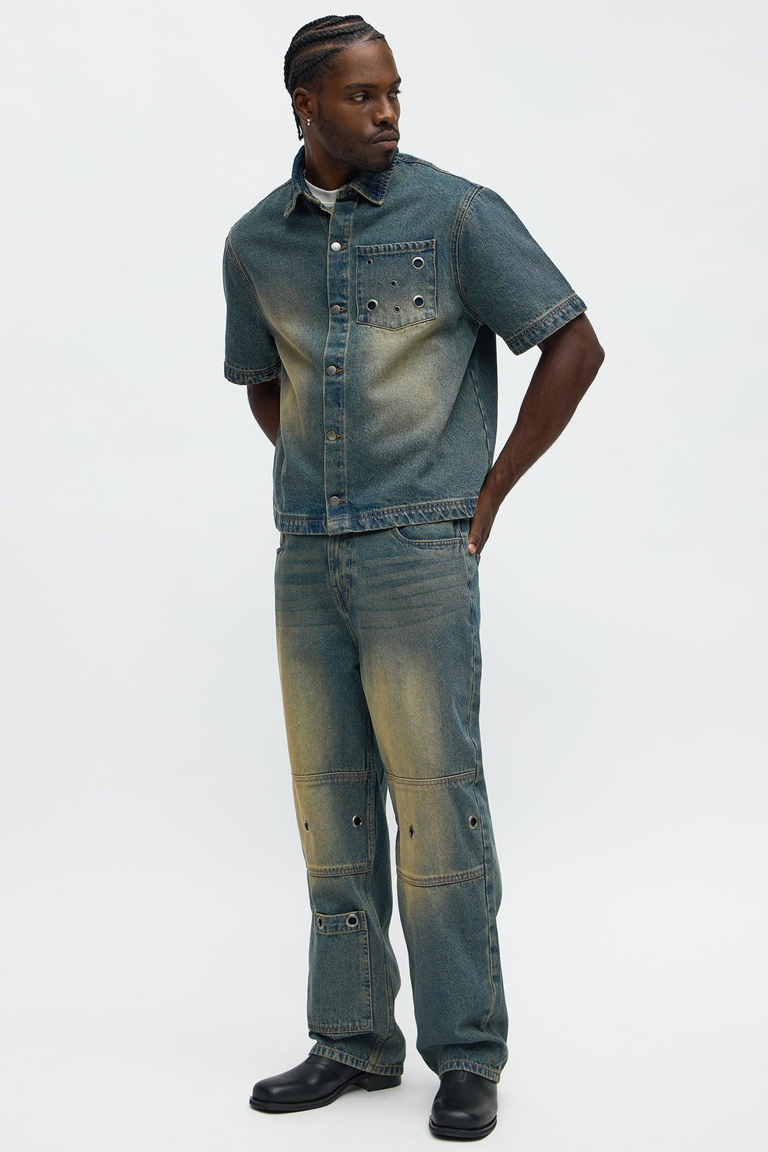 Baggy Eyelet Jean - Vintage Blue Wash
