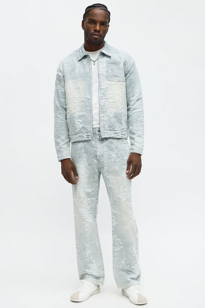 Cropped Fading In And Out Work Jacket - Light Wash