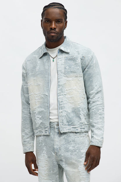 Cropped Fading In And Out Work Jacket - Light Wash