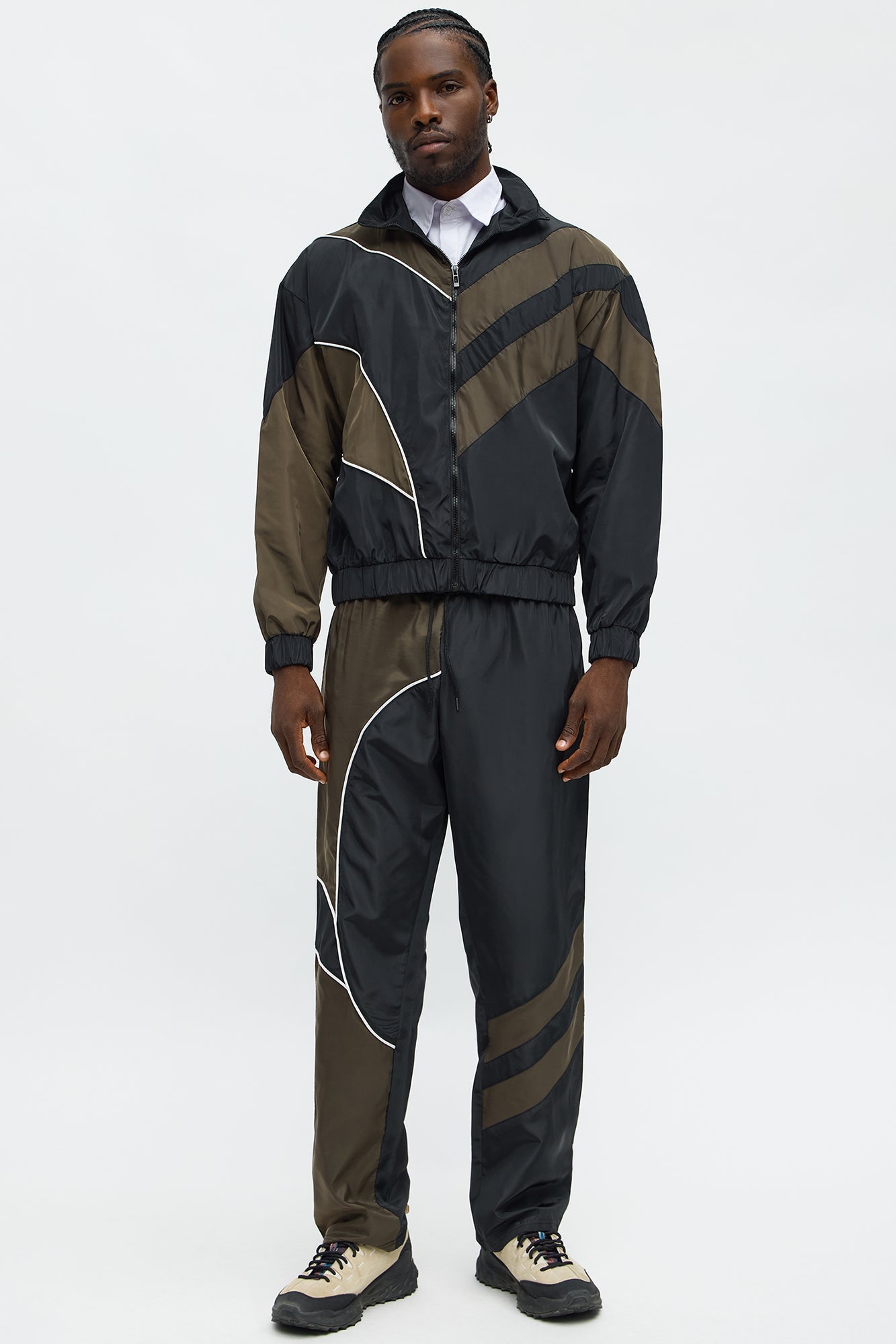 Hang It Up Color Block Windbreaker Jacket - Olive/combo