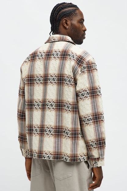 Plaid Zip Up Shirt - Brown Combo