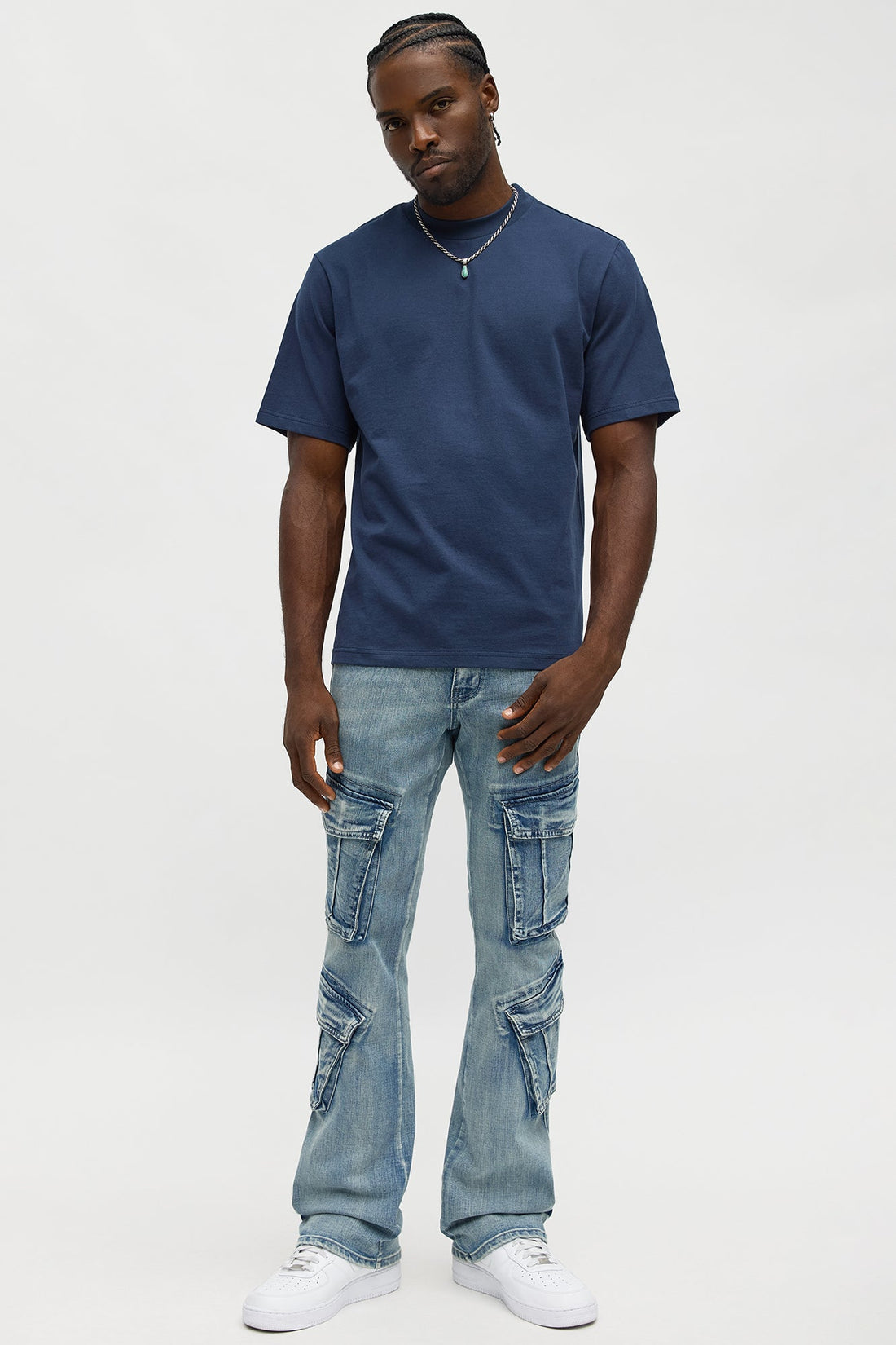 Stacked Skinny Flare Michel Cargo Jean - Medium Blue Wash